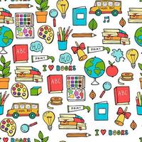 Seamless colored back to school pattern with supplies stationary