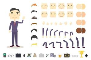 Cute businessman character creation set. Build your own design vector