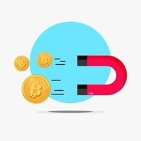 Illustration of a magnet attracting bitcoin vector