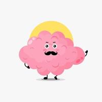 Cute brain character with mustache vector