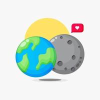 Earth and moon cartoon with love bubble vector