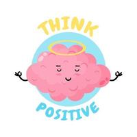 Positive Thinking, cute brain doing meditation