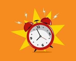 Icono de hora de despertador con sonido de despertador rojo. diseño plano fondo naranja