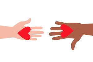 Volunteers holding hearts in their hands. vector
