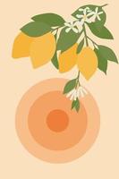 An abstract sun and a lemon tree above it. vector