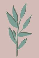 Organic abstract plant with a shadow on a soft pink background. vector