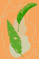 Tropical leaves and abstract lines on a beige background. vector