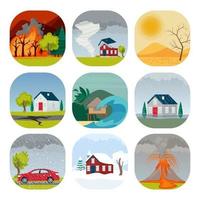 Natural disaster set of compositions with wild landscapes vector