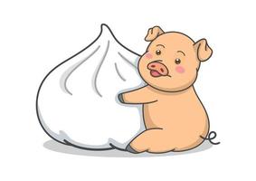 lindo cerdo abrazando el logotipo de la mascota del bollo de vapor vector