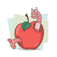 Cute Cartoon Worm In An Apple vector
