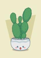 Tall Cactus In Cute Round Pot vector