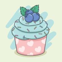 Cute Cup Cake With Blue Berry And Sprinkle vector