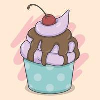 Cute Cup Cake With Cream And Chocolate vector