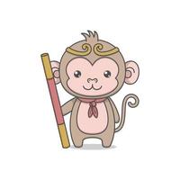 Cute Monkey King holding Staff vector