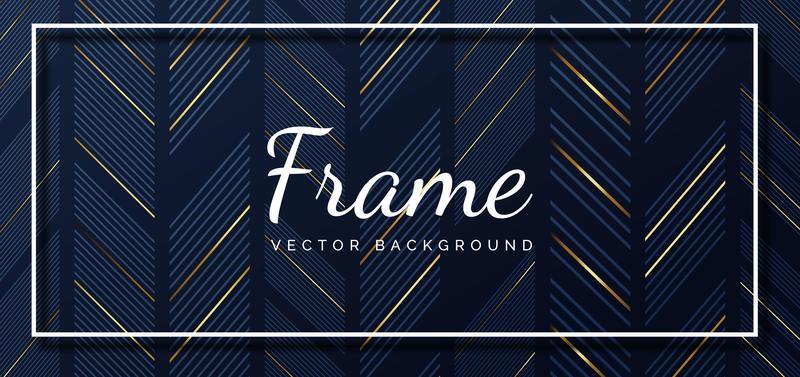 Abstract frame striped lines gold color on dark blue background.