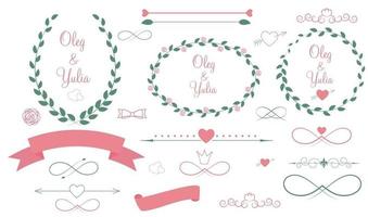 Set of Wedding Graphic Elements with Arrows, Hearts and Laurel vector