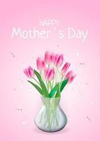 Happy Mother's Day Card with Realistic Tulip Flowers. vector