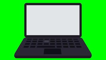 animatie van het typen van laptop met leeg scherm. platte ontwerp opengeklapte laptop. video