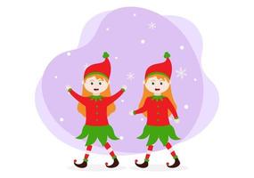 Merry Christmas Cute Cartoon Dwarf, Santa Claus And Elves vector