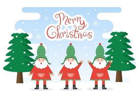 Merry Christmas Cute Cartoon Dwarf, Santa Claus And Elves vector
