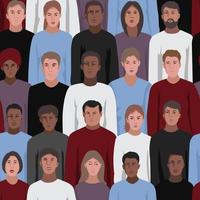 Vector seamless pattern with people faces of different nationalities.