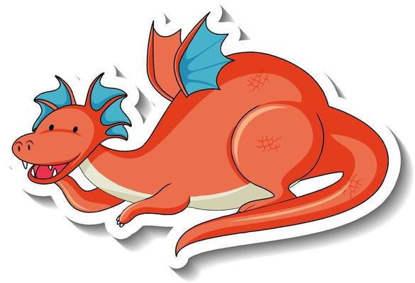 Sticker template with fantasy dragon cartoon character