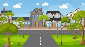 Intersection with many houses background vector