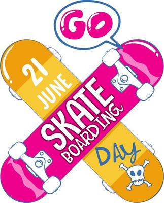 Go Skateboarding Day font on skateboard banner isolated