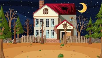 Scene with abandoned house in the dark forest vector