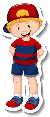 Sticker template with a boy cartoon character isolated