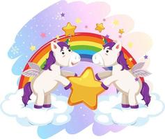 lindo pegaso en el cielo pastel con arcoiris vector