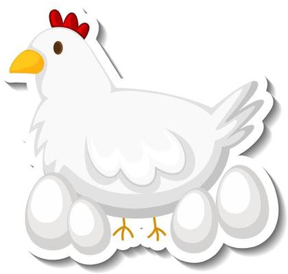 Sticker template with a chicken and many eggs isolated