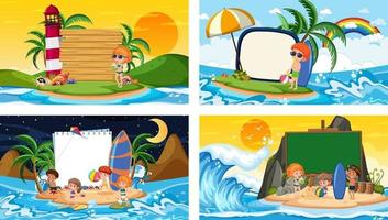 Set of different tropical beach scenes with blank banner vector