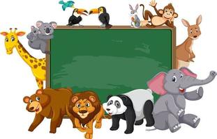 Empty blackboard with various wild animals vector