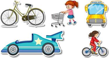 Random stickers with transportable vehicle objects vector