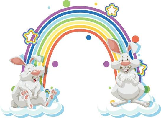 Two rabbits cartoon character with rainbow