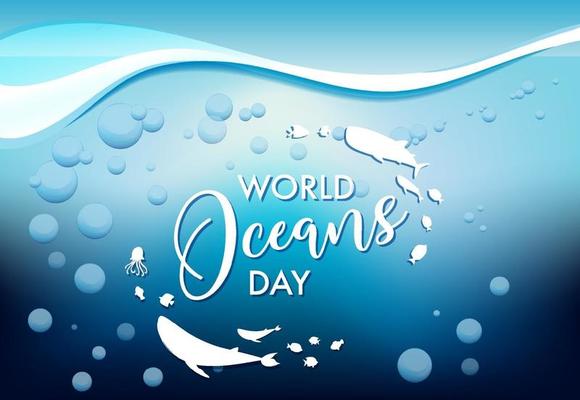 World Ocean Day banner with many different sea animals