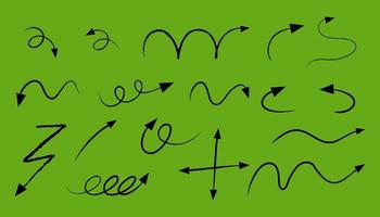 Different types of hand drawn curved arrows on green background vector