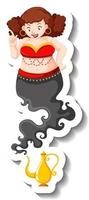 Genie lady coming out of magic lamp cartoon character sticker vector