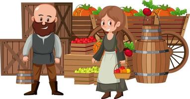 Medieval villagers at fruit store vector