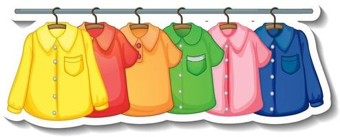 Clothes racks with many clothes on hangers on white background vector