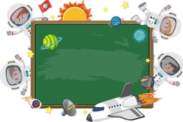 Empty blackboard with astronaut kids cartoon character