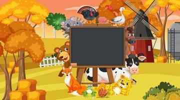 Empty blackboard with various animals in the farm vector