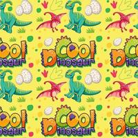 Seamless pattern with cute dinosaurs and font on yellow background vector