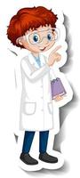 Cartoon character sticker with a boy in science gown vector