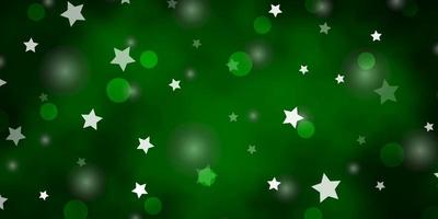 Dark Green vector background with circles, stars.