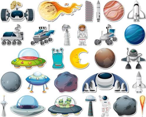 Set of stickers with Solar system objects isolated