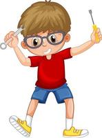 A boy holding hand tools on white background vector