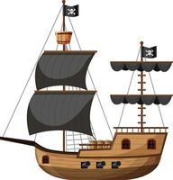 Barco pirata en estilo de dibujos animados aislado sobre fondo blanco.