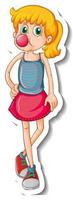 Sticker template with a girl in standing pose isolated vector